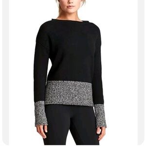 Athleta Womens S 100% Wool Color Block Boatneck Sweater Athletic Cozy Chunky
